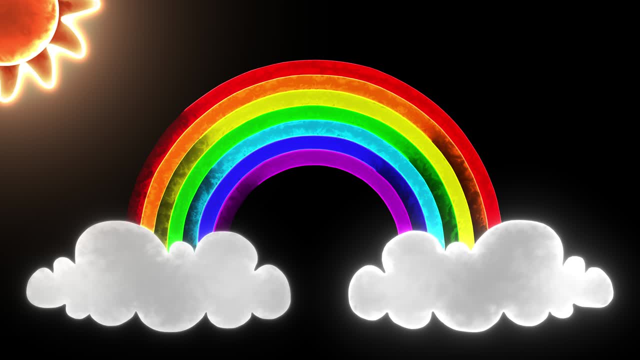 animación de un arco iris que conecta dos nubes con un mensaje de paz. bandera de paz. sin guerra.
