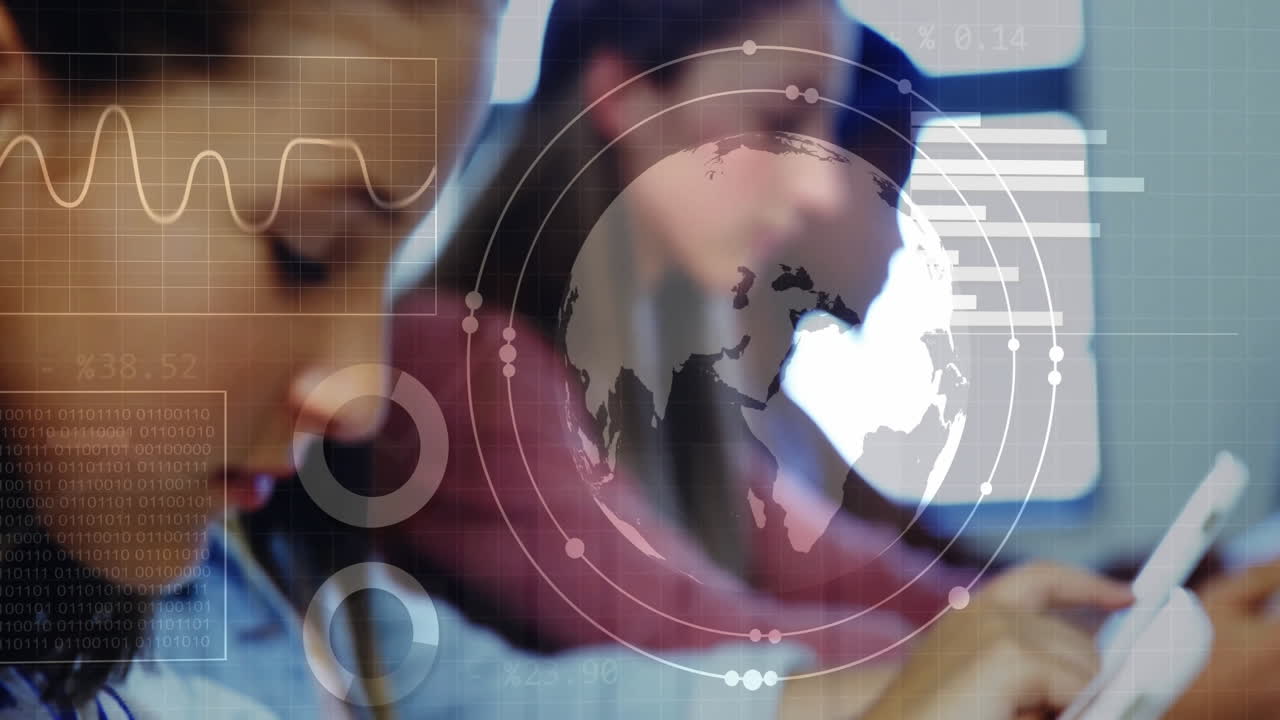 animación de mapa del mundo y visualización de datos sobre personas que utilizan dispositivos digitales