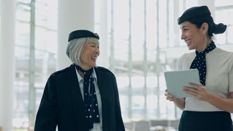 Flight-attendant,-team-and-women-walking