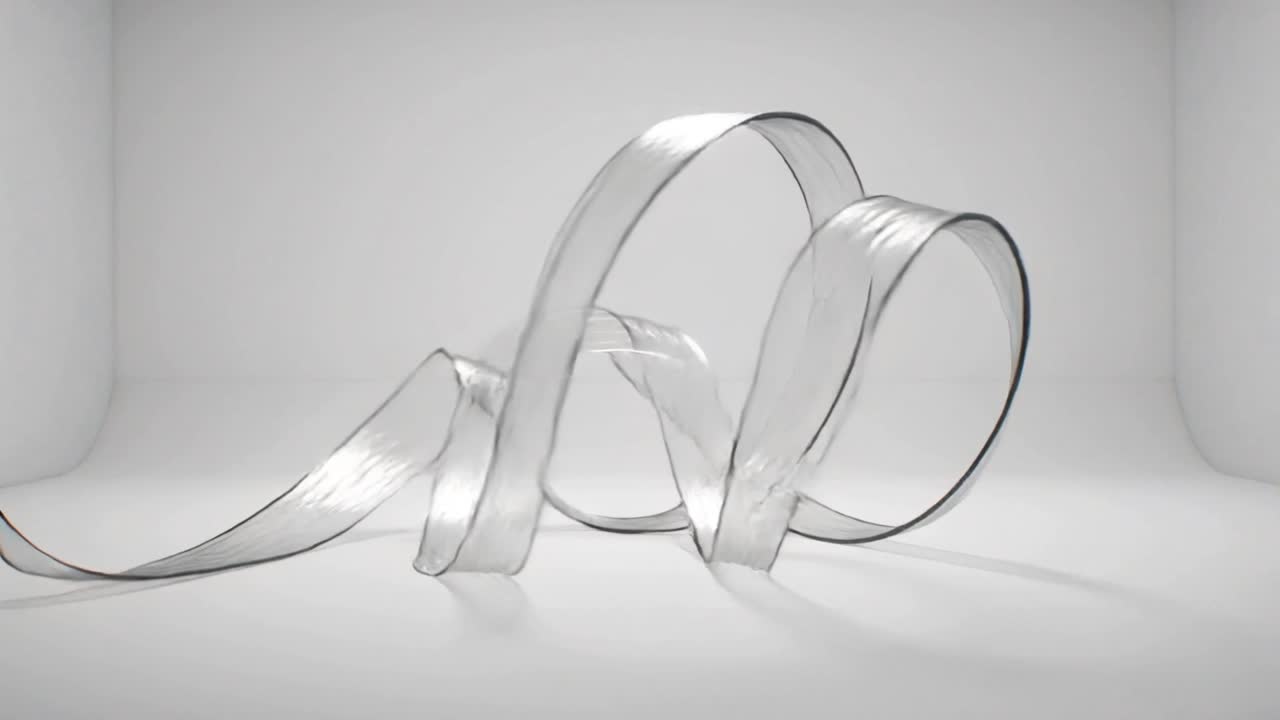 On play glassy ribbon morphing from low infinity into high loop, showing soft shadows for design