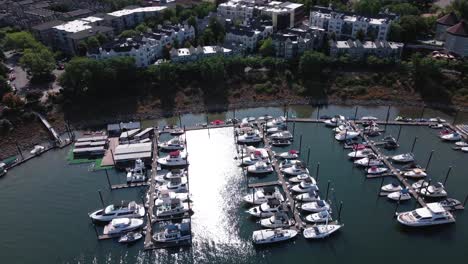 boats on the water drone shot