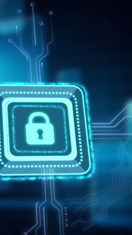 animation of data processing with online security padlock over computer circuit board