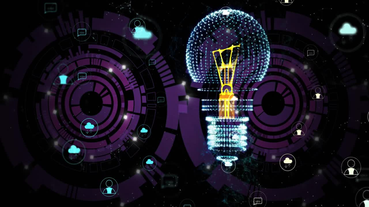 전구의 애니메이션, 클라우드 아이콘과 연결 및 데이터 처리