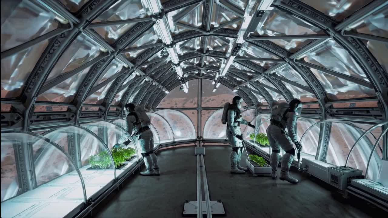 Astronauts Farming Plants on Mars