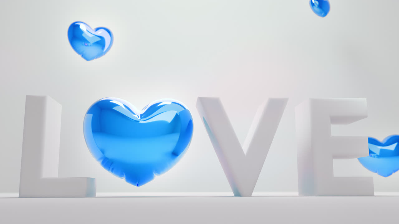 White love letters sign with the blue heart instead of "O" letter