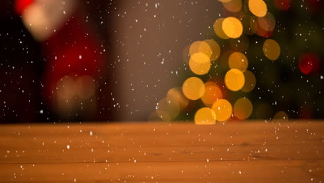 animación de la nieve cayendo sobre la habitación borrosa y la decoración de navidad