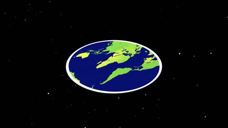 visualization of an old belief in flat earth moving on black starry background.