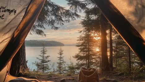 sunrise or sunset view from a tent by the lake