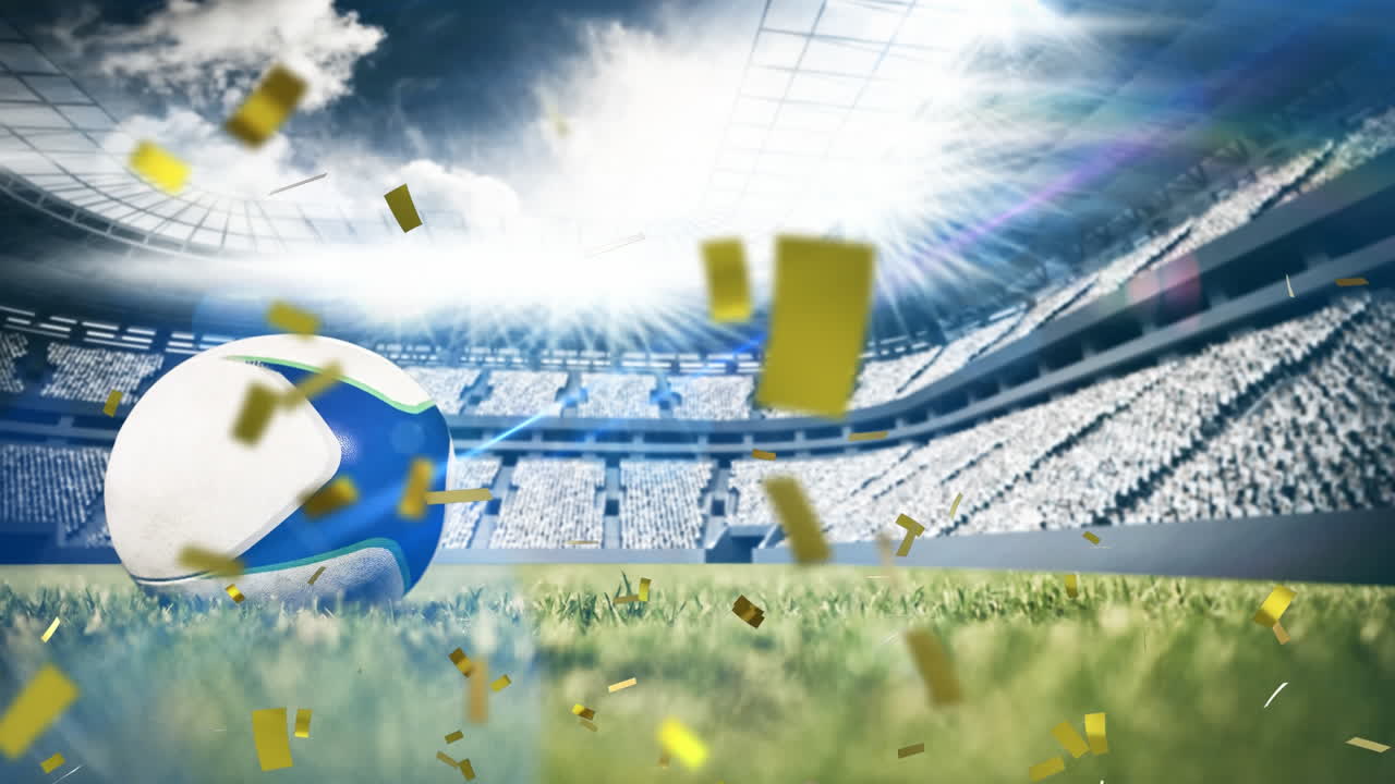 경기장 배경 에 있는 럭비 공