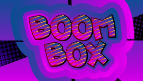 boom box. motion poster. 4k animated comic book word text