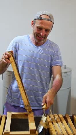 beekeeper harvesting honeycomb