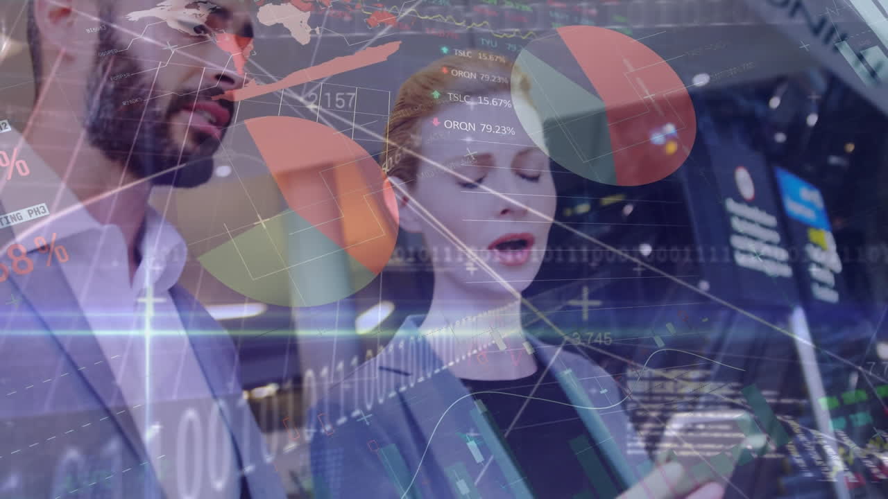 animación de las estadísticas y el procesamiento de datos financieros sobre diversos empresarios en el aeropuerto.