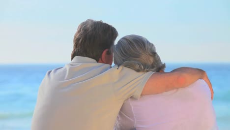 elderly couple looking at the sea