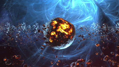 a celestial body surrounded by cosmic debris in a nebula