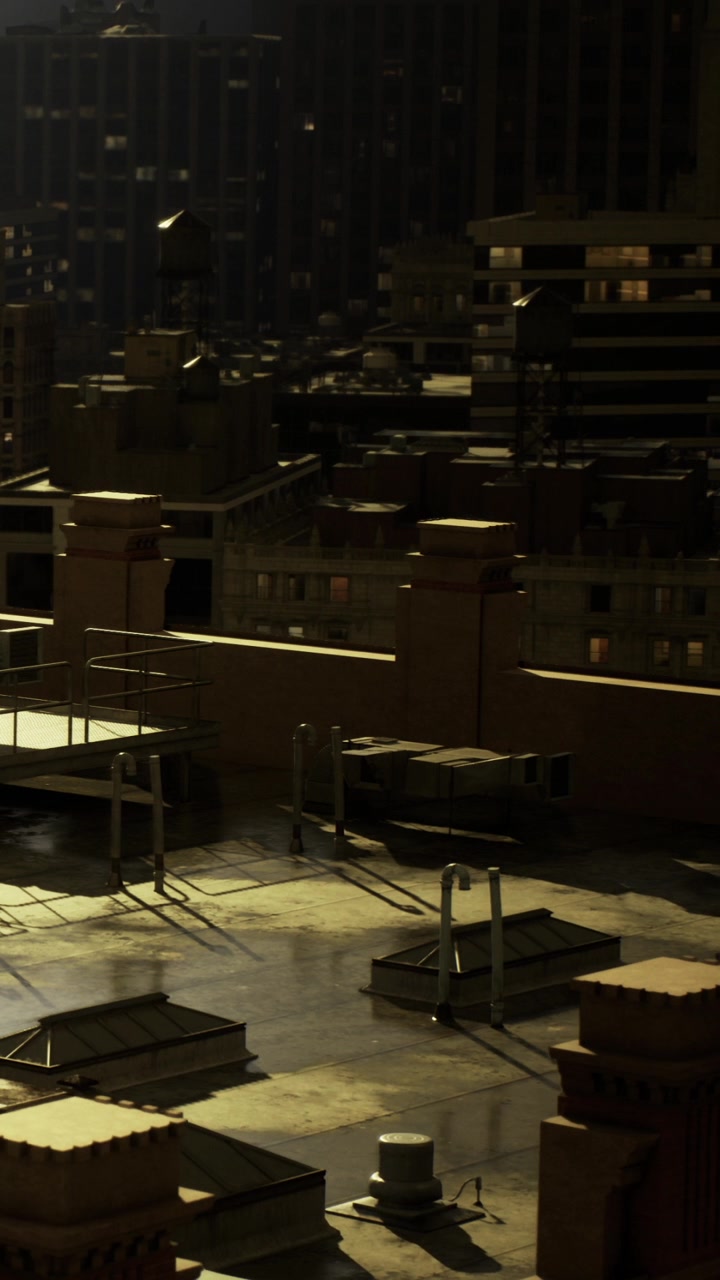 View of rooftops in an urban area during early morning hours