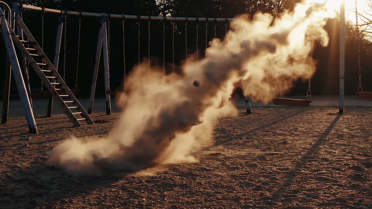 Dust Whirlwind in a Playground at Sunset