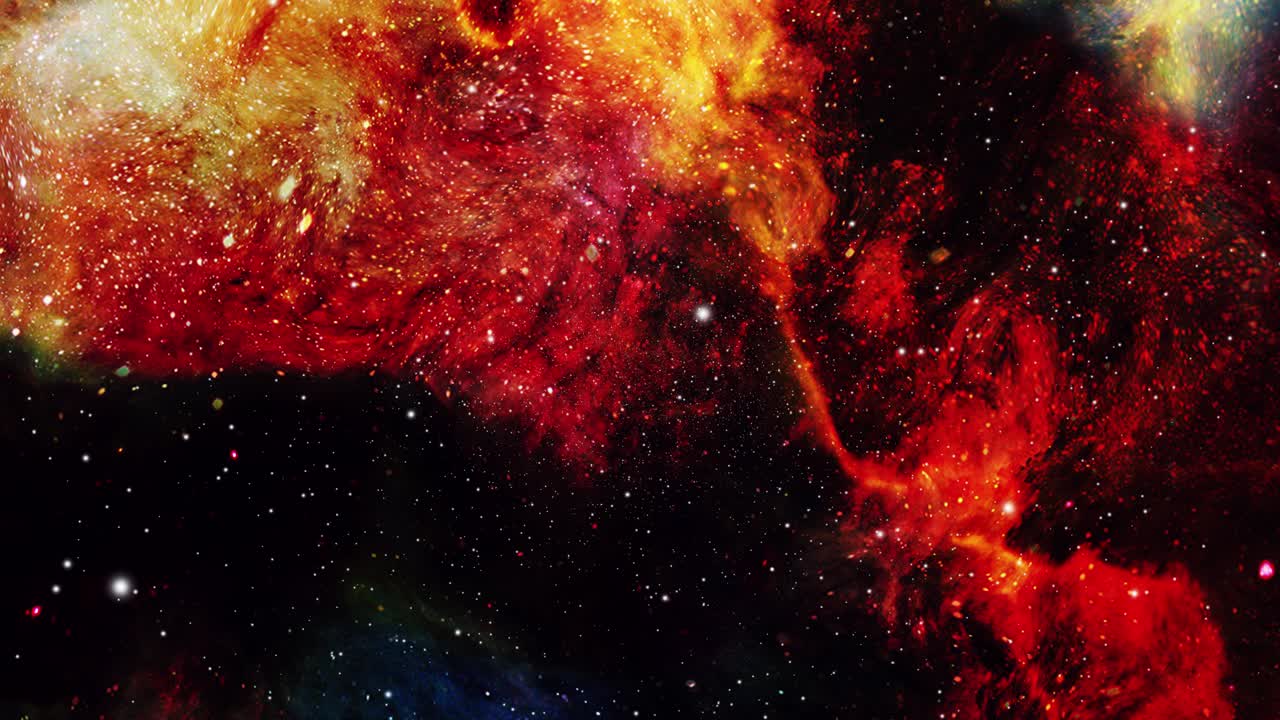 las nubes de nebulosa de color rojo oscuro se mueven en el universo repleto de estrellas