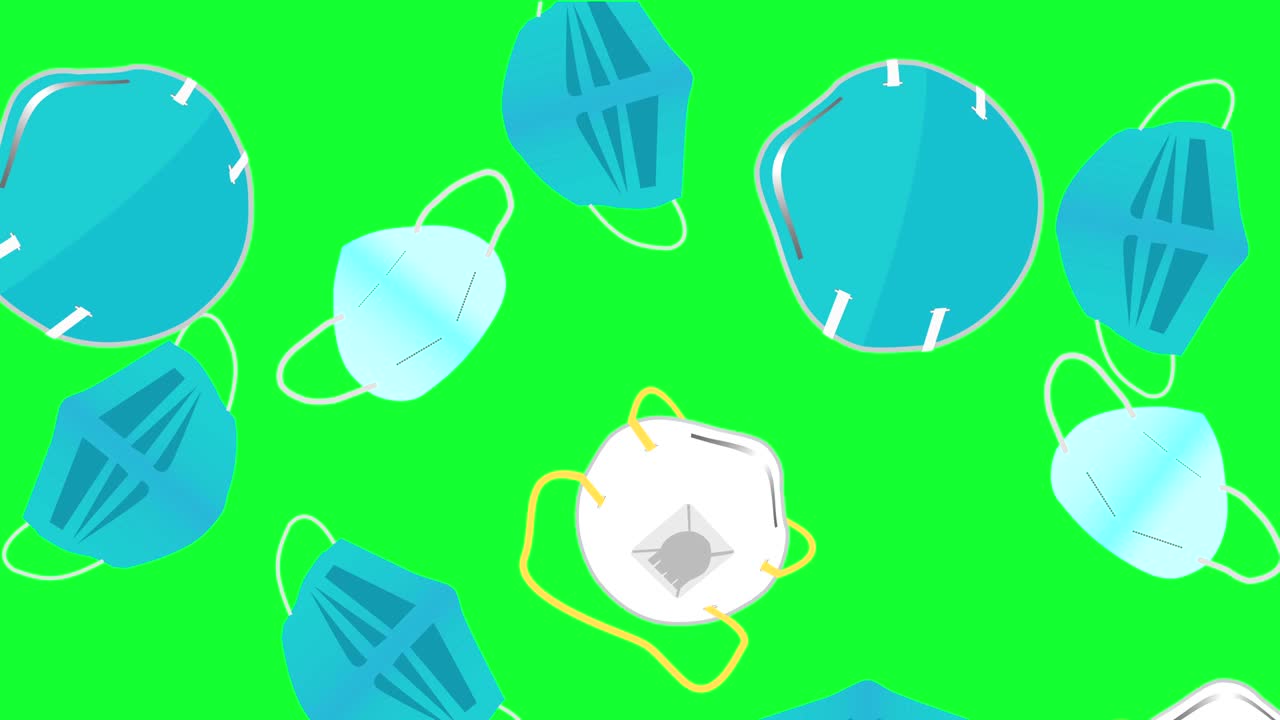 얼굴 마스크의 떨어지는 애니메이션 안티버스 프레텍션 그린 스크린 크로마 키 평평한 디자인, 무결한 루프