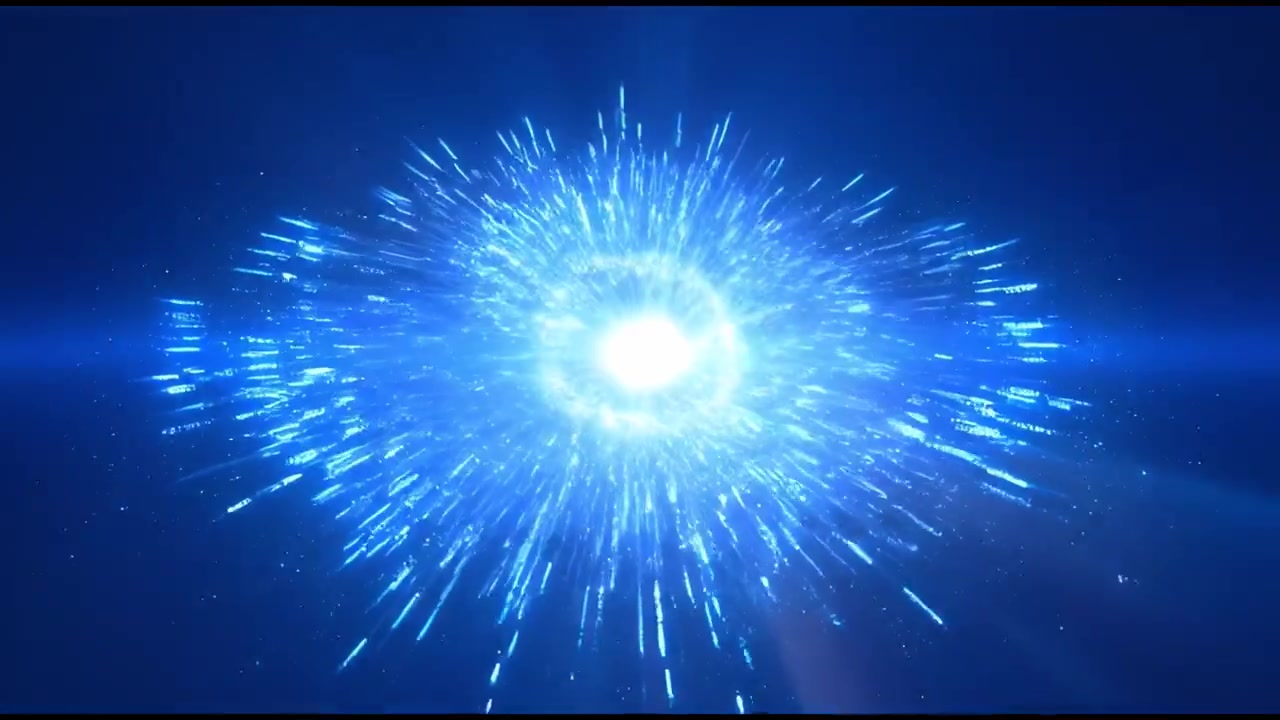 暗い宇宙空間で爆発し拡大する抽象的な青いエネルギー