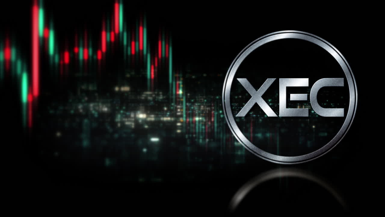 Futuristic digital background highlighting advanced cryptocurrency and encryption technology, featuring blockchain networks and secure cryptographic systems : XEC