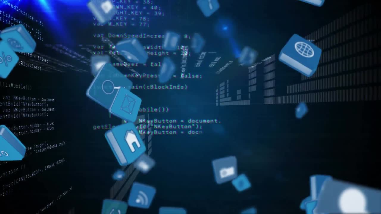 iconos en línea y de aplicaciones en cuadrados y códigos de programas