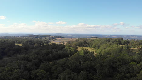 Vista-Aérea-De-Colinas-Con-Un-Bosque-Que-Se-Extiende-Hasta-El-Horizonte-En-Un-Hermoso-Día-Claro.