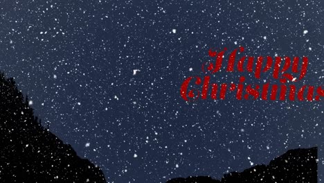 animation of happy christmas text over snow falling