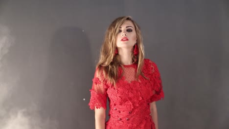 young woman posing in fog