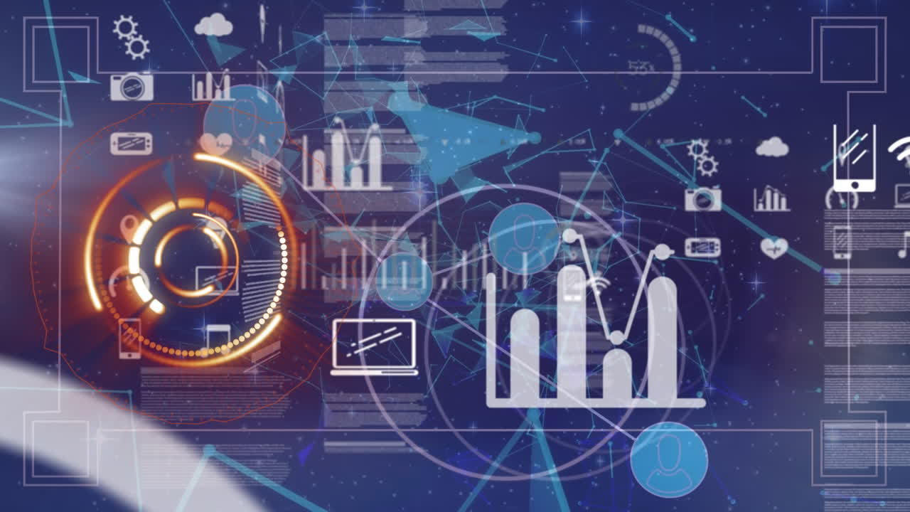 Animation of scope scanning over data processing on black background