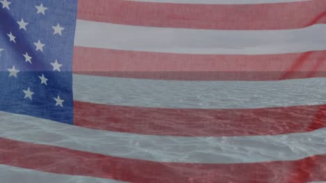 Animation-Des-Schwenkens-Der-Amerikanischen-Flagge-über-Der-Meereslandschaft