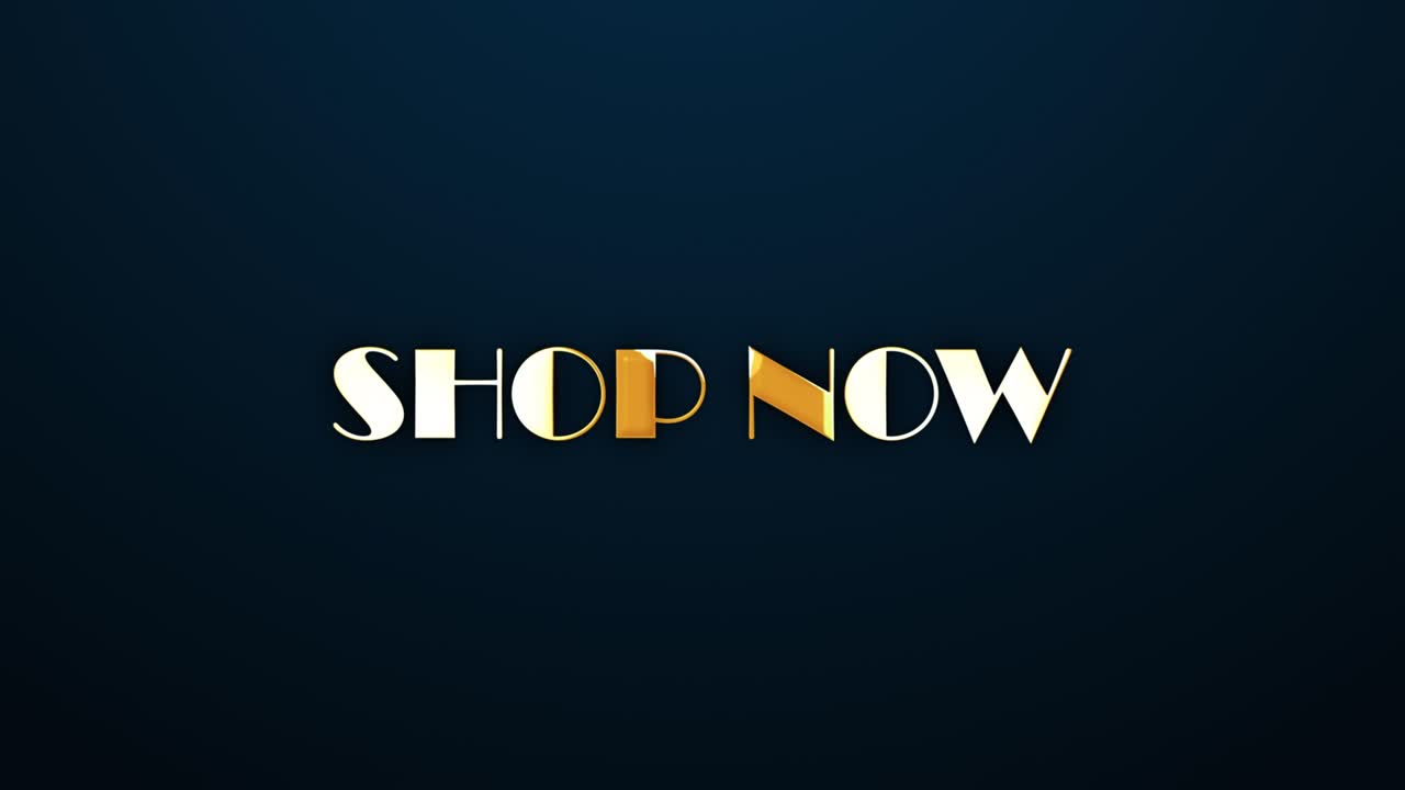 Shop Now text word gold light animation loop with glitch text effect. 4K 3D seamless looping Shop now effect element for Cinema trailer, Sales Marketing title banner. Old Gaming Console