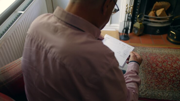 A lonely senior man opening a debt letter