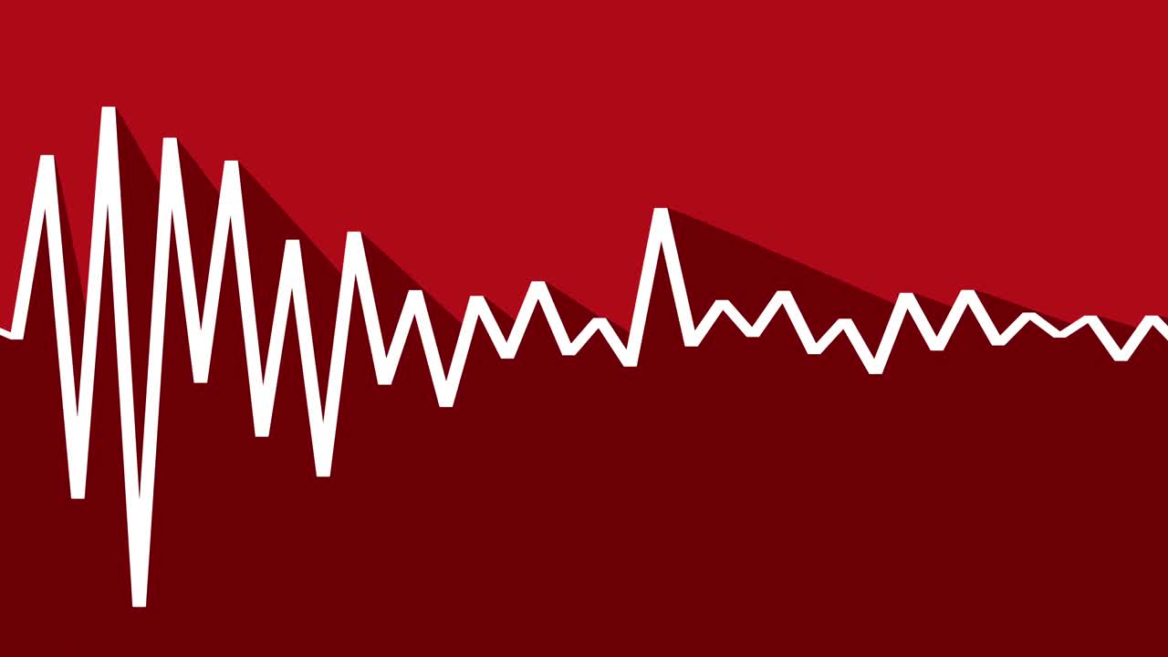 abstract audio spectrum equalizer single line with long shadow on bright background red