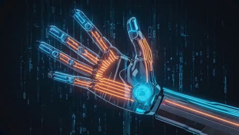 robotic hand with glowing circuitry