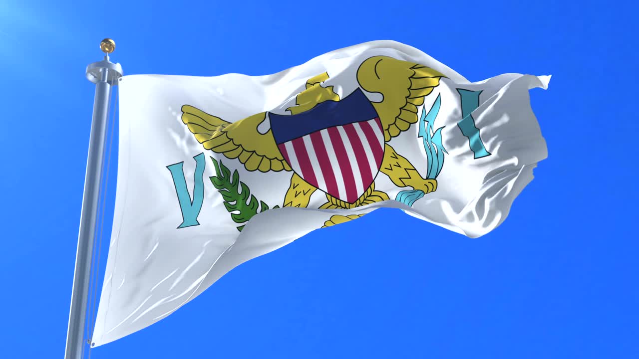 bandera de las islas vírgenes de los estados unidos ondeando al viento con cielo azul, bucle