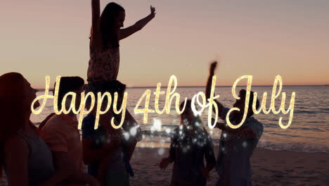 happy 4th of july greeting and people partying by the beach 4k