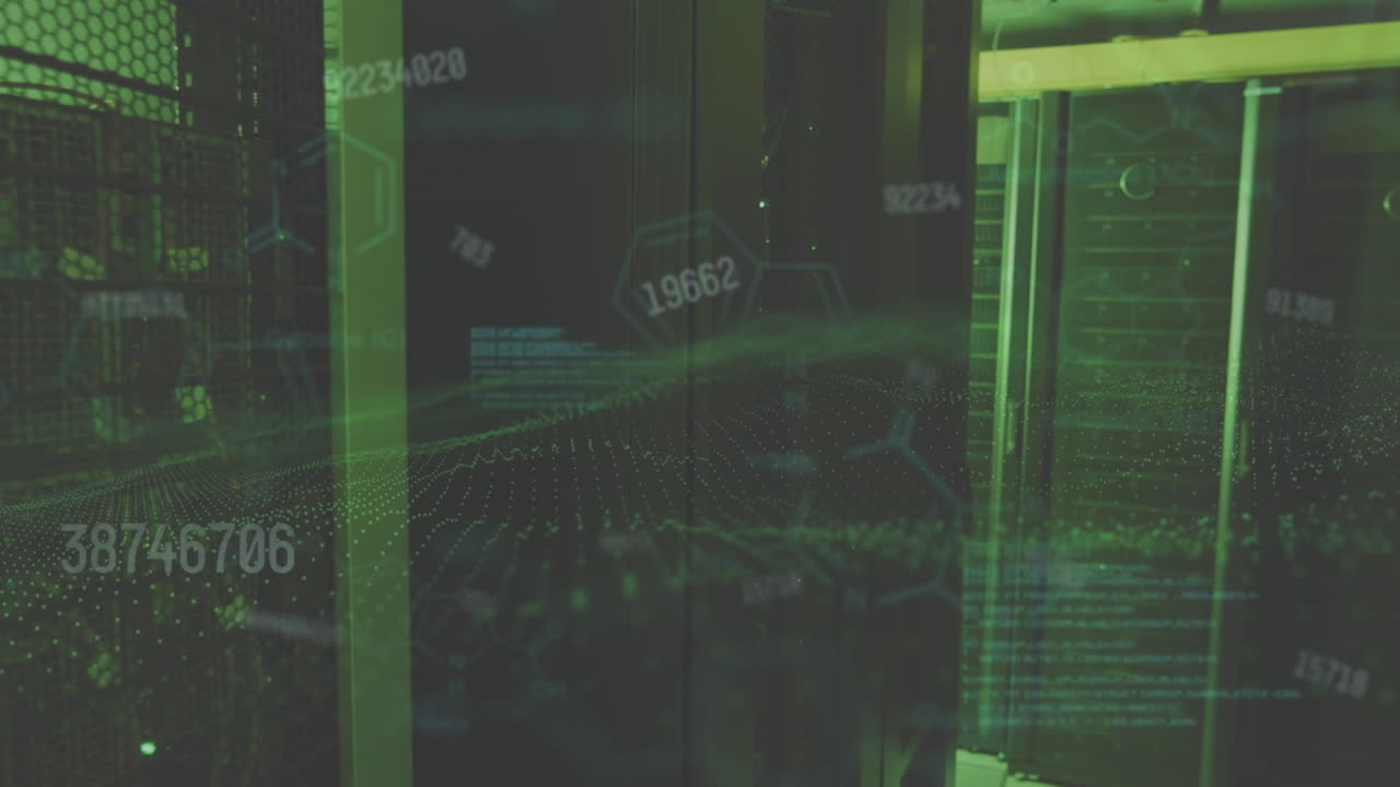 animación del procesamiento de datos en la sala de servidores