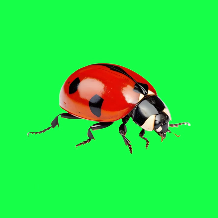 Coccinella Rossa che Cammina su Sfondo Schermo Verde
