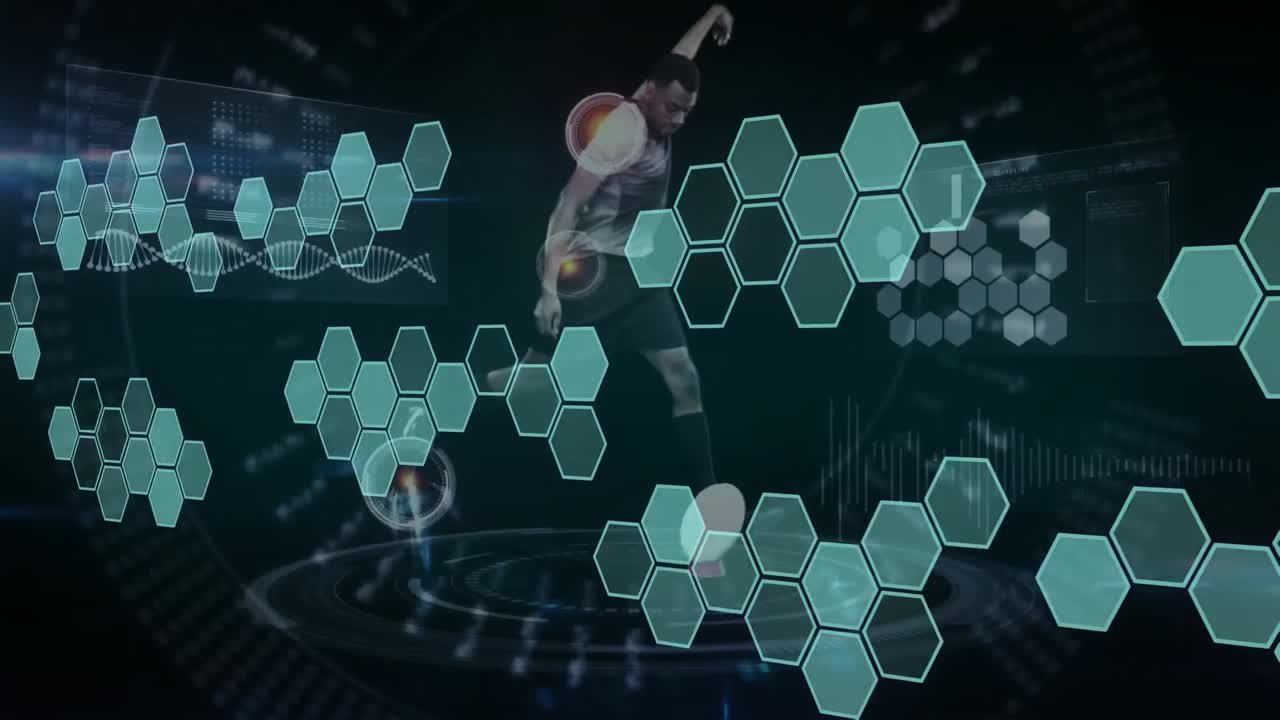 아프리카계 미국인 남성 럭비 선수에 대한 데이터 처리 애니메이션