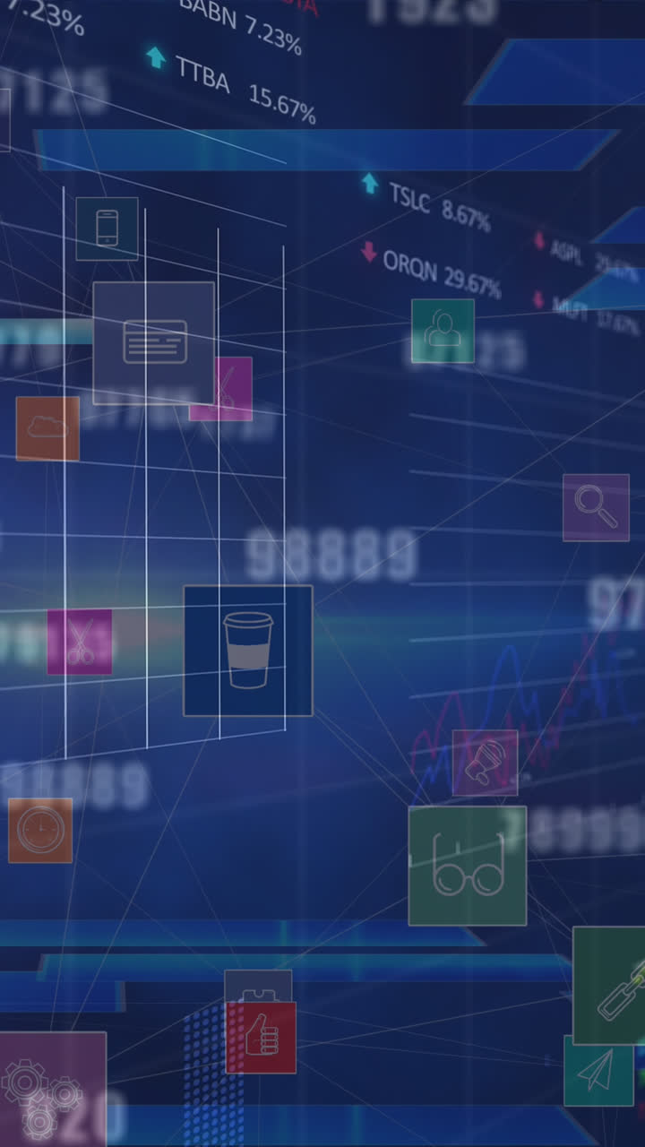 animazione dell'elaborazione dei dati su icone multimediali