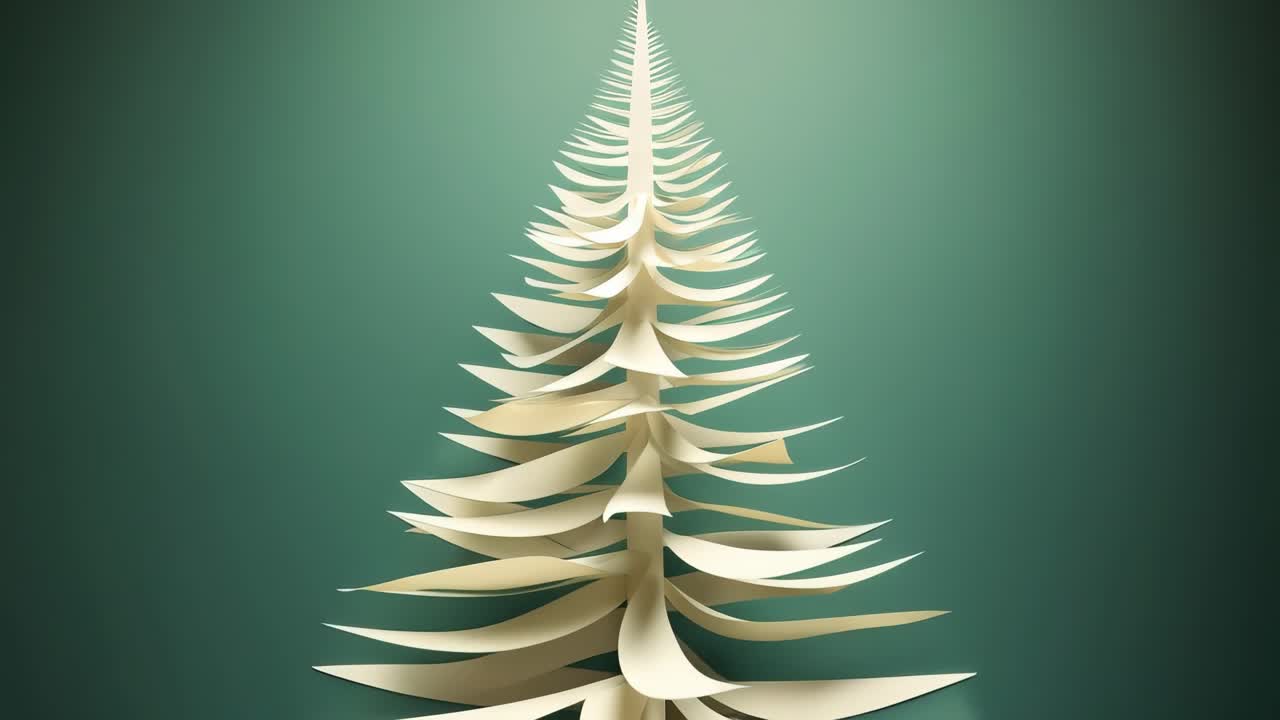 Minimalist white paper Christmas tree contrasting against a vibrant green background, creating a modern and festive holiday scene with ample copy space for creative designs