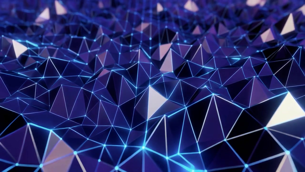 Abstract Digital Low Poly Landscape with Glowing Blue Network Lines