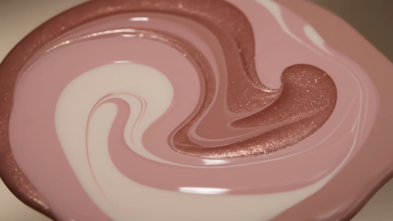 Mezcla líquida abstracta y arremolinada de purpurina rosa, blanca y oro rosado