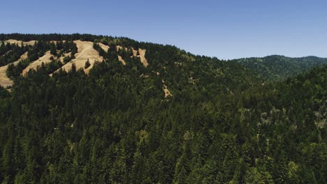 Una-Toma-Aérea-De-Secuoyas-Y-Montañas-En-El-Hermoso-Mendocino,-California