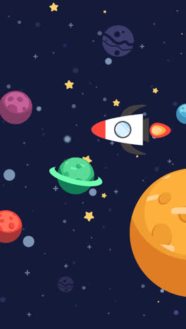 motion graphic of background of colorful planets with rocket