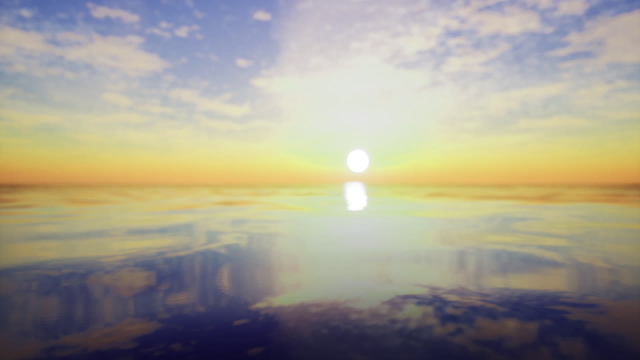 Sunset over calm ocean waters with vibrant sky reflections during twilight