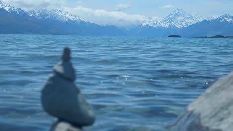 Mountain-majesty:-Mount-Cook-framed-by-rock-formation-in-captivating-stock-footage