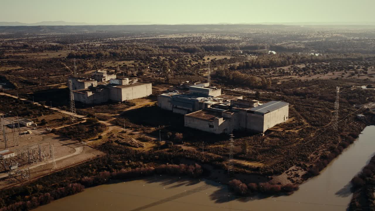Aerial View of Industrial Complex and Power Plant by River