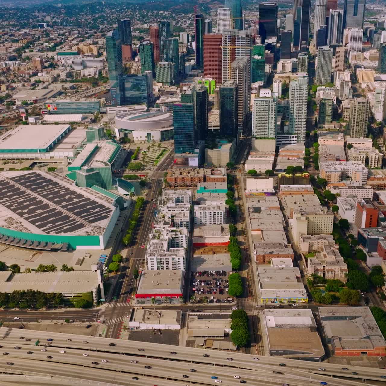 Modern city downtown los angeles. Travel aerial view of urban los-angeles buildings
