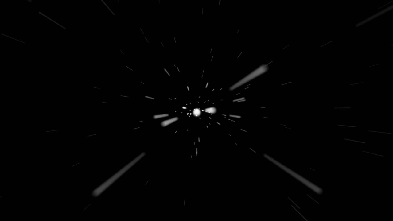 우주를 천천히 날아간 다음 초공간에 들어가 속도를 늦추는 애니메이션